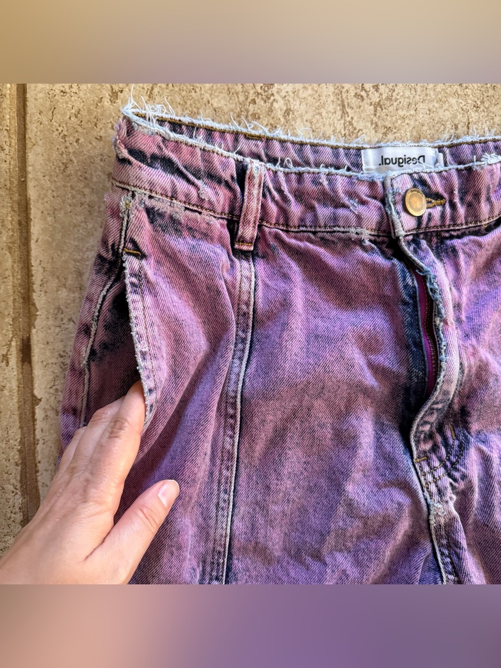 RARE Desigual x Maitrepierre Purple Wide-Leg Jeans, Sz M Acid Wash Distressed - Picture 4 of 10